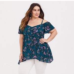 NWOT Torrid Sz 0 Lg12 Cold Shoulder Babydoll Top